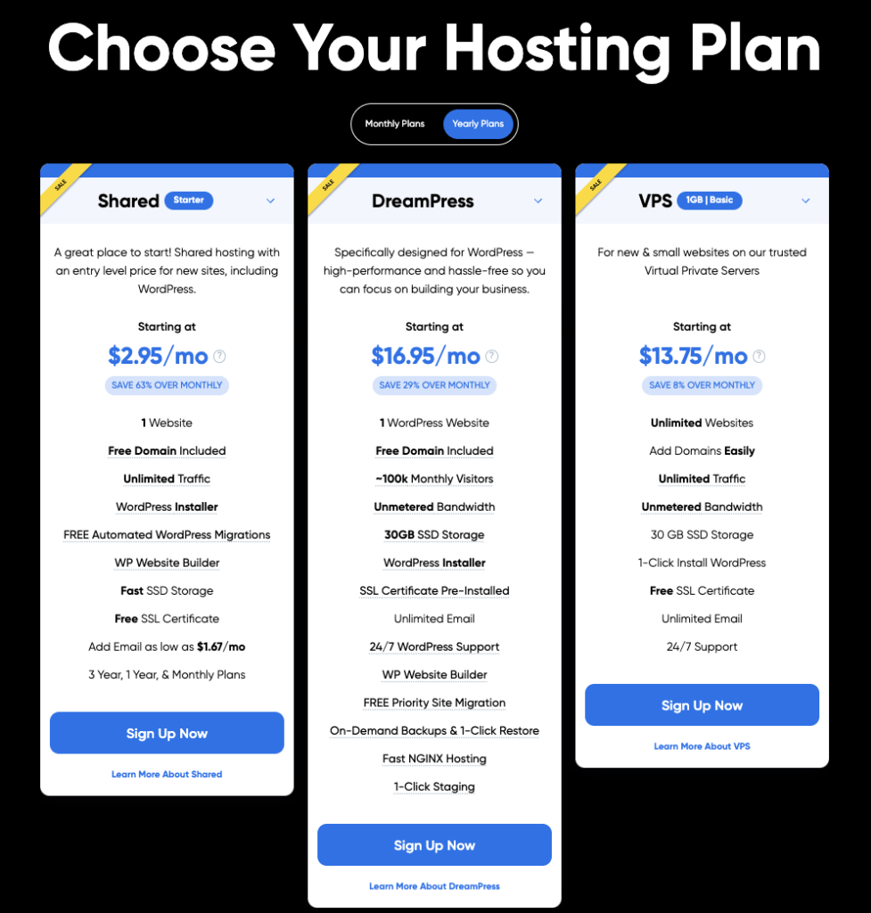 DreamHost blog hosting pricing and plans